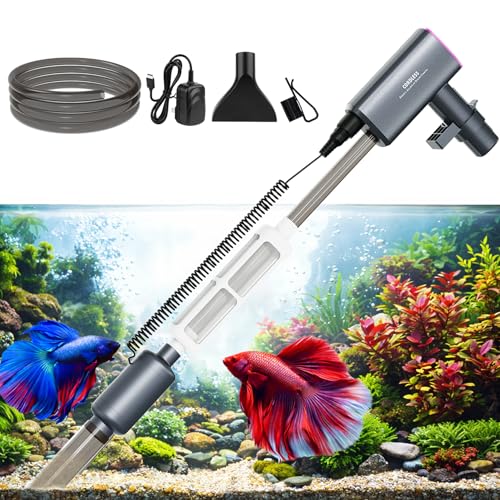 HACPUT Cordless Aquarium Gravel Cleaner Vacuum: 6-in-1 Electric Fish Tank Cleaner, Rechargeable & Strong Suction Water Changer, Touch Control, Fits 5–150 Gallon Tanks
