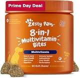 Zesty Paws Multivitamin Treats for Dogs, Glucosamine Chondroitin Joint Support + Digestive Enzymes & Probiotics, Grain Free Dog Vitamins and Supplements for Skin & Coat, Peanut Butter - 90ct