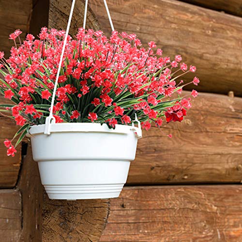 Urstoud Artificial Flowers,Fake Greenery Faux Plastic Bushes Fake Shrubs Uv Resistant No Fade Faux Plastic Plants For Wedding Hanging Bouquet Indoor Outdoor Home Garden Office Table Vase 6Pcs (Red) #TOP4