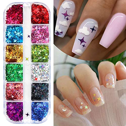 Changar Nail Art Glitter Sequins, 3D Laser Cross Star Nail Paillette Decals Sticker Holographic Four-Angle Star Nail Sparkle Glitter For Manicure Make Up Diy Decals Decoration #TOP5
