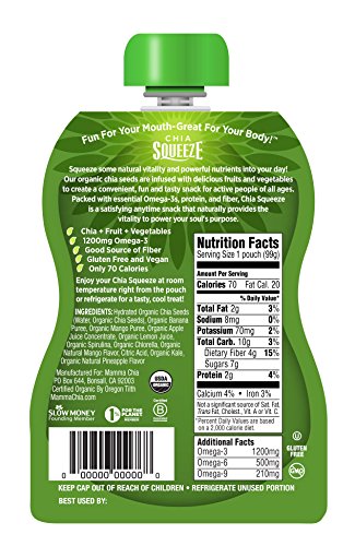 Mamma Chia Squeeze Vitality Snack, Green Magic, 3.5 Ounce (Pack of 8)