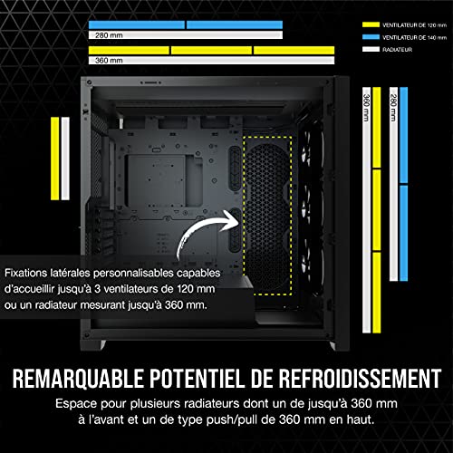 Corsair ICUE 5000X RGB Moyen-Tour Connecté En Verre Trempé Boîtier (Quatre Panneaux, Système De Cbles RapidRoute, Trois Ventilateurs De 120 Mm Inclus, Ã‰clairage Intelligent) Noir