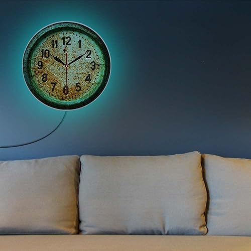 Miniatura 5 de Geek Alerts Reloj de pared retro oxidado, reloj de pared silencioso sin tictac de cuarzo de 12 pulgadas con iluminación LED USB de 7 colores, para
