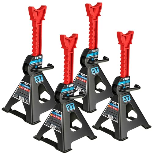 Stix JS-3T - Cavalletto d'appoggio da officina per auto, cavalletto per sollevamento auto, 3 T, 3000 kg, 4 pezzi x 3 T