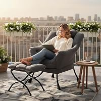 Tiita Lazy Chair with Ottoman, Comfy Reading Accent Chair, Dark Grey — image 3