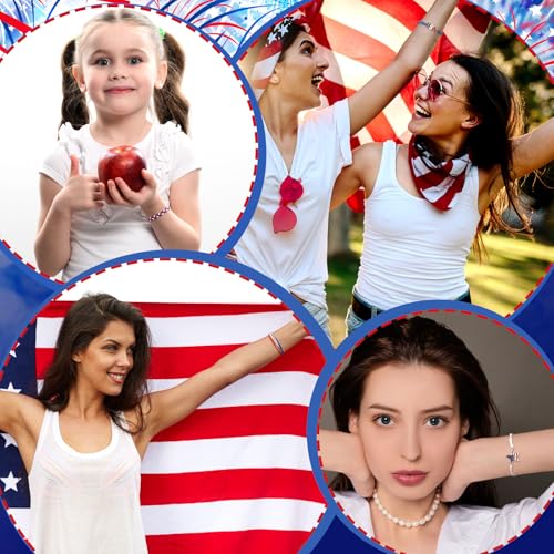 Image of 24 Pcs 4th of July Bracelets Red White and Blue Bracelets Patriotic USA American Flag String Woven Wristband Bulk 4th of July Party Favors for 250th Anniversary Independence Day Parade Supplies
