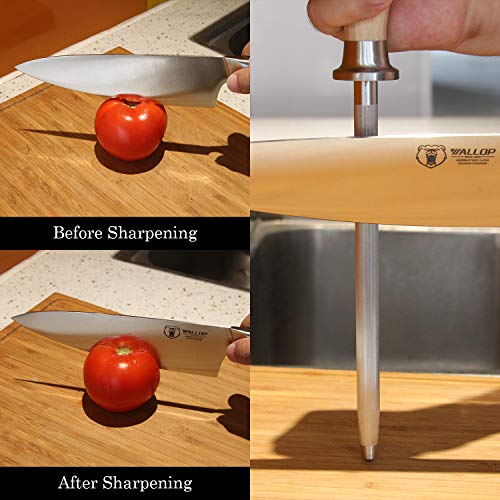 Wallop Honing Steel - Kitchen Knife Sharpener Rod 8 Inch - German Hc Stainless Steel Honing Steel For Honing Chef Knife Blades - Natural Pakkawood Handle With Gift Box #TOP3