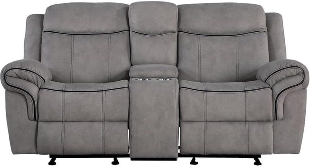 BOWERY HILL Reclining 2-Seat Loveseat with USB Dock & Console in 2-Tone, Pull Tab Sofa Couch with Back and Seat Cushion for Living Room, Gray Velvet, 39" D x 80" W x 41" H