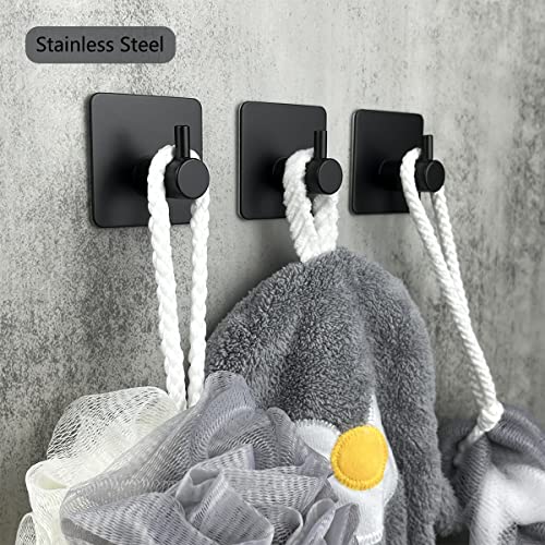 Liyuabu Adhesive Towel Hooks,Black Stainless Steel Wall Shower Hooks Heavy Duty For Hanging Towel Coat Robe On Bathroom/Kitchen/Bedroom (2 Pack) #TOP1