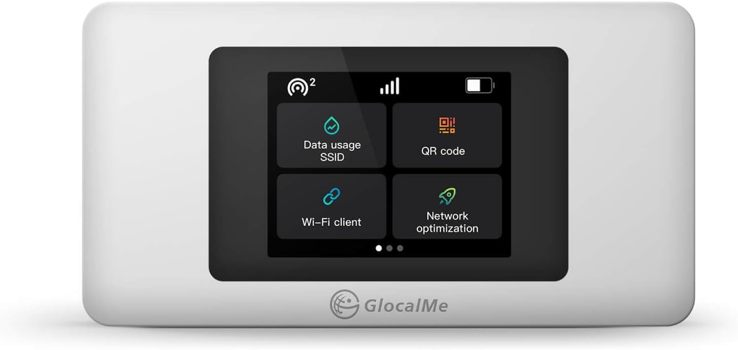GlocalMeDuoTurbo 4G LTE Portable WiFi Hotspot for Travel in 200+ Countries, Mobile Hotspot Device with Global 1.1GB Data 30Days, SIMFREE and Dual Modem, 10 Devices Connected(White)