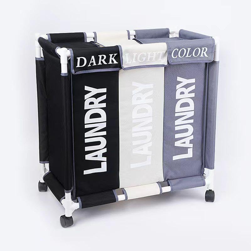 New 3-Section Laundry Sorter with Wheels, 150L Capacity, Dark/Light/Color three separate compartment Design, Oxford Fabric, Waterproof Hamper with Lids, Mobile Clothes Organizer