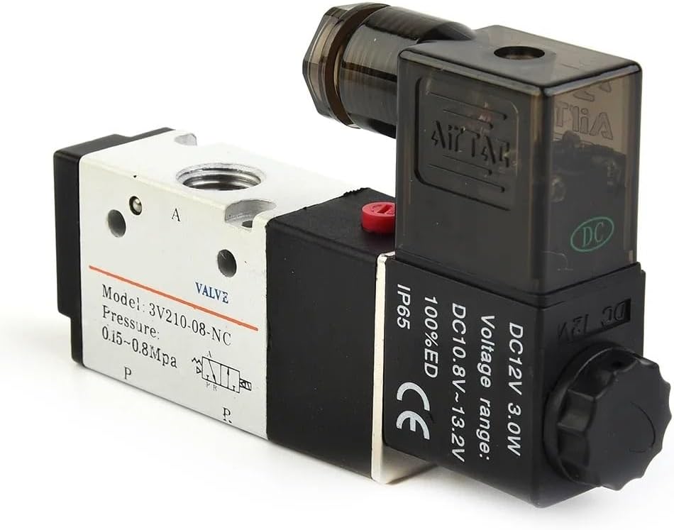 Pneumatic Solenoid Valve 110 * 65 * 22mm Accessories Metal+Plastic Replacement 3 Way 3V210-08 DC 12V 0.15-0.8MPa 1PC