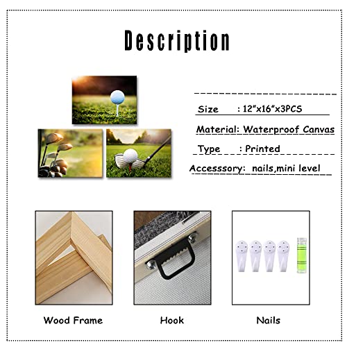 Saypeacher 3 Pieces Sports Canvas Wall Art Golfs Course Print Artwork For Home Decoration Framed Ready To Hang 12"X16"X3Pcs #TOP4