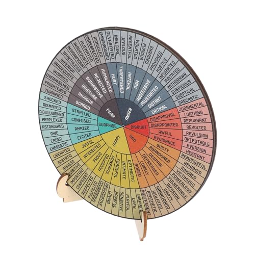 SHOWERORO Feelings Wheel Stand Double-Sided Emotional Expression Diagram for Offices and Homes Wooden Decor for Awareness for Therapists and Social Workers
