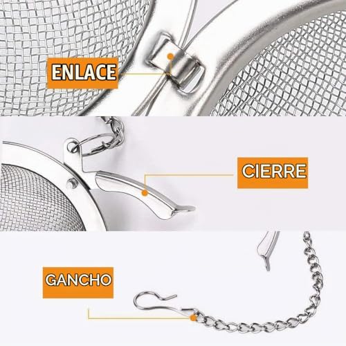 Miniatura 3 de 3 Piezas Infusores De Té, Colador De Té Acero Inoxidable, Infusionador De Te Con Gancho De Cadena, Tea Infuser, Para Preparar Té De Hojas Sueltas Y Especias Y Condimentos 3 Tamaños