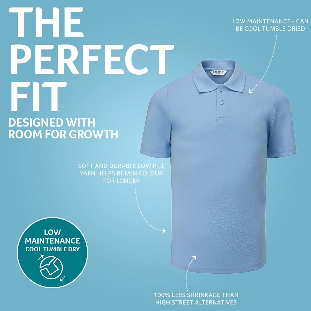 Trutex Paquete de 3 polos escolares de manga corta de ajuste estándar para niños y niñas (2-16 años), polos unisex para niños y niñas, ideal para kits de polietileno, uniforme escolar genuino