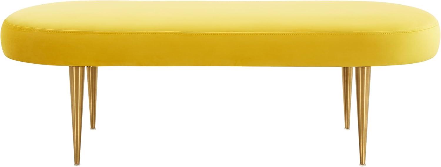 SAFAVIEH Couture Home Collection Corinne Glam Marigold Velvet Living Room Bedroom Dining Foyer Entryway Ottoman Oval Bench