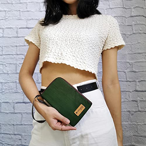Image of Taianda Women Phone Wristlet Wallet Pouch, Zippered Dual Slots (Dark Green)