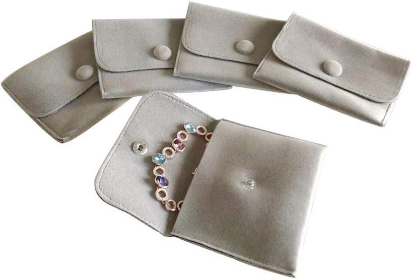 Svea Display Jewelry Gift Pouch with Unique Button Secure Top Safe Storage Light Grey Easy Travel Premium Grade Material Beautiful Presentation 10 Pieces