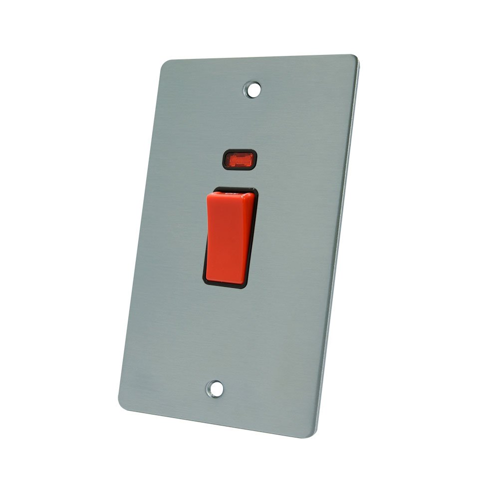 Alliance Electrical Black Aet Fsccswblt 45 A 2-Gang Satin Chrome Flat Dp Cooker Switch W/Neon Indicator Tall Plate With Insert