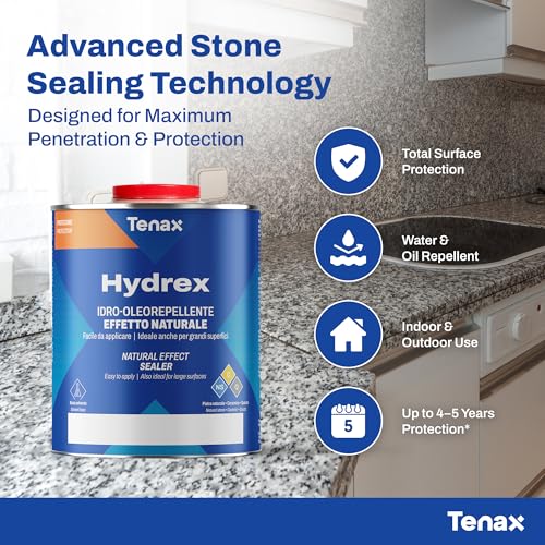 Tenax Hydrex Stone Sealer – Professional Penetrating Sealer for Granite, Marble, Natural Stone & Concrete – Stain & Water Protection for Countertops, Tile, Indoor & Outdoor Surfaces – 1 Quart - Thumbnail 4
