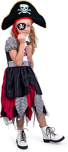 Miniatura 2 de Dress Up America Disfraz de pirata para niños, disfraz de pirata bucanero para niñas, vestido, sombrero y parche en los ojos