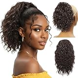 Detean 10 inch Ponytail Extension Drawstring Ponytail for Black Women Short Wavy Curly Ponytails Fluffy Natural Looking Pony Tails Hair Extensions Synthetic Hairpiece (4#)