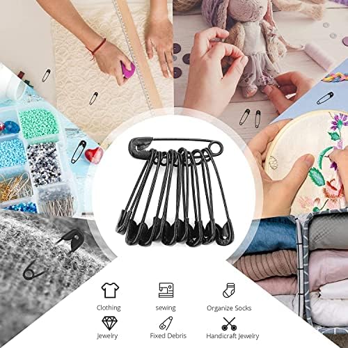 150 PCS Metal Safety Pins, Small Craft Safety Pins, Safety Pins for Clothes, Needlework Badge Pins, Mini Safety Pins 19mm Set for Sewing DIY Crafts Art Craft Sewing and Jewelry Making (Black)