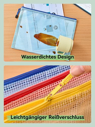 HEETA 15 Stück Dokumententasche A4+A5+A6, Wasserdichte Mesh Dokumententaschen, Dokumentenmappe mit Reißverschluss, Reißverschlussbeutel für Schule, Zuhause, Büro, Reisen, Kosmetika（5 Farben）