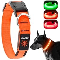 KOSKILL Leuchthalsband Hund Wiederaufladbare USB LED Hundehalsband Wasserdichtes Leuchtendes Hunde Halsband Einstellbare Super Helle für Kleine Mittlere Große Hunde (Orange, L)