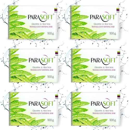 Image of Parasoft Translucent Bathing Bar - 100 g (Pack of 6) for Dry Skin Care with Glycerine, Aloe Vera & Vitamin E - Gentle Daily Cleansing Soap for Sensitive Skin