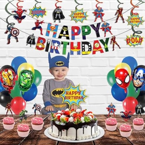 Image of Wanna Party Avenger Hanging Swirl Decorations - Foil Superhero Hanging Swirls 6 PCS for Kids Superhero Party