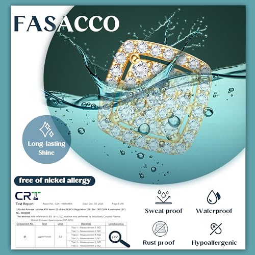 FASACCO Earrings for Men Sterling Silver Men's Earrings Black/Silver/14K Gold Earrings for Men Iced Out Earrings Halo Square Earrings Mens Stud Earrings Set2