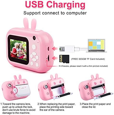 MINIBEAR Instant Camera for Kids, 40MP Kids Digital Camera 2.4 Inch 1080P HD Screen Video Camera for Boys, Girls Toy Camera, Child Selfie Camera Toddler Camera Kids Camcorder w 32GB TF Card (Pink+ABS)