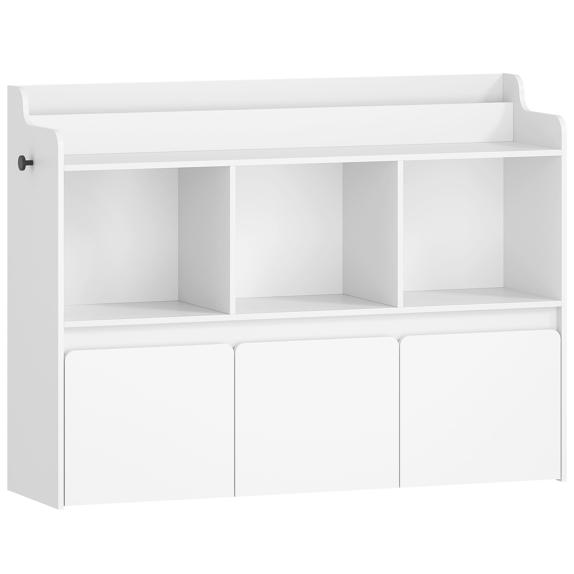 Hzuaneri Libreria per bambini con portariviste, mobile contenitore con 3 vani aperti e 3 scatole portaoggetti su ruote, camera bimbi, soggiorno, studio, 30×108×80 cm, bianco KB26003X