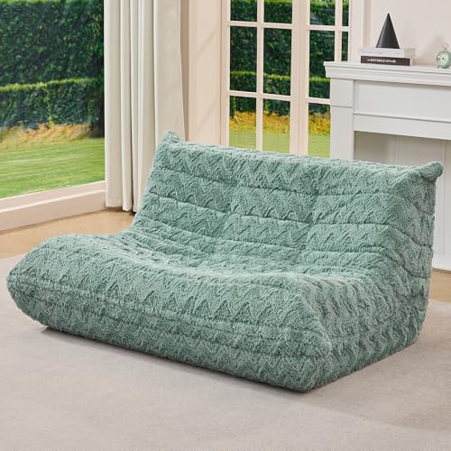 Image of Hobestluk Large Bean Bag Chair Faux Fur BeanBag Couch for Living Room | Green Chevron, Loveseat,Ergonomic Design,Memory Foam,Anti-slip Bottom,No Assembly Required,Decorative Style for Living Room