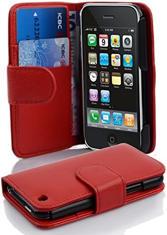 Cadorabo Book Case Compatible with Apple iPhone 3 / iPhone 3GS in Candy Apple RED - with Stand Function and Card Slot Made of Structured Faux Leather - Wallet Etui Cover Pouch PU Leather Flip