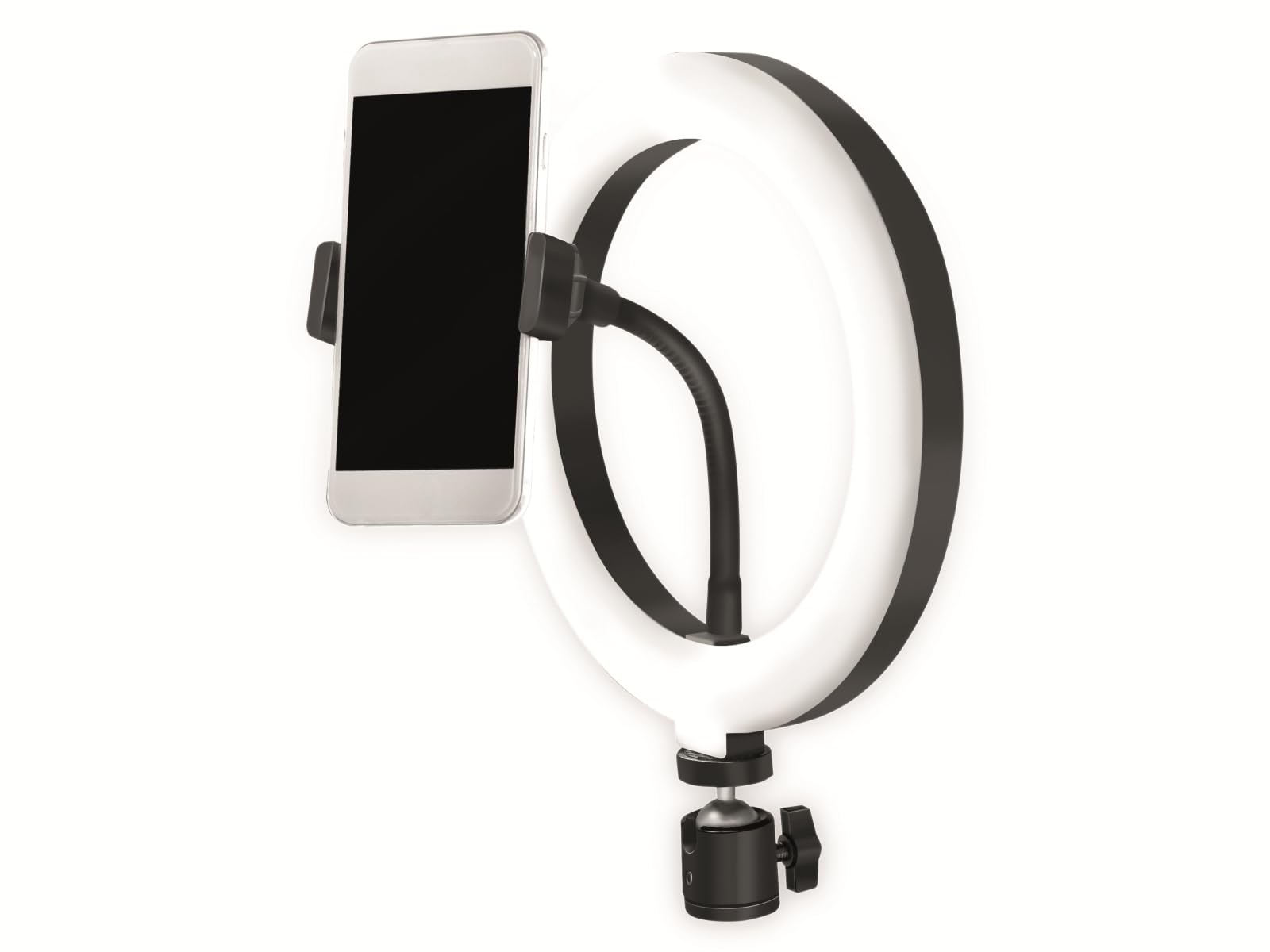 LogiLink AA0151 - lampa pierścieniowa LED (Ø 20 cm) z uchwytem na smartfon, 3 tryby kolorów (naturalny, ciepły, zimny) i 72 diody LED do profesjonalnych filmów i zdjęć, czarna, 72 diody LED (Ø 20)