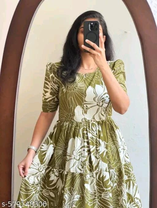 Image of Women's Rayon A-Line Midi Dress, Red and White Floral Print, Short Sleeves, Tiered Design, Round Neck, Summer Wear