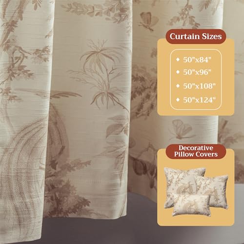 Image of Maison d' Hermine Curtains for Living Room 100% Cotton 50 inchx96 inch (Pack of 1) | 96 inches long Light Filtering Toile Curtains for Windows with Rod and Loop Pockets - Paradise - Almond