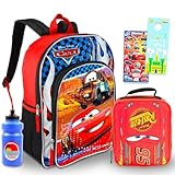 Disney Cars Backpack and Lunch Bag Set - Bundle with 16” Disney Cars Backpack, Lunch Box, Stickers, More | Lightning McQueen School Supplies for Kids