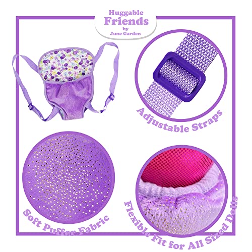 June Garden Baby Doll Carrier - Front and Back Flexible Fit Carrier - Fits for 14 to 18 inch American Girl Dolls and Stuffed Animals - Purple