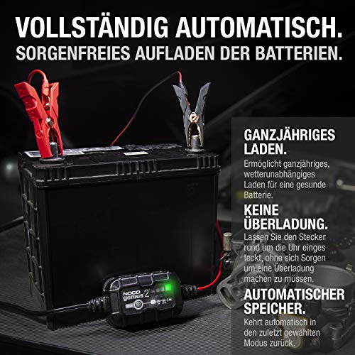 NOCO GENIUS2: 2A Batterieladegerät für Auto & Motorrad — 6V/12V Erhaltungsladegerät & Entsulfator — Für AGM, Lithium (LiFePO4) & Start-Stopp-Batterien