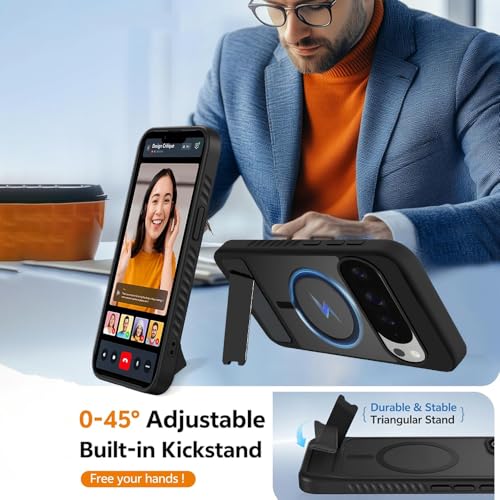 Image of KARWAN?Ultra Hybrid Matte Back Cover Case Compatible with Stand Magnetic for Google Pixel 10 Pro | Mag-Safe Wireless Charging | Camera Bump Protection -(Black)