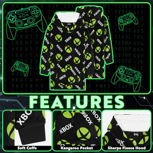 Xbox - Fleecedeken met capuchon voor jongens en tieners - One Size Cosy Kids Oversized Hoodie-deken - Gamercadeaus voor jongens - Afbeelding 4