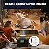 TMY Native 1080P Projector with WiFi and Bluetooth, Outdoor Movie Projector with Sreen, Compatible with Smartphone, HDMI, USB, PC, DVD, Fire Stick, PS5 for Home, Bedroom, Outdoor Use, white