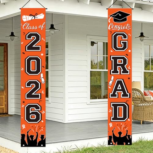 Image of Graduation Decorations 2026, Orange Door Porch Signs, Graduation Banner Class of 2026, Congrats Grad Banner for Door and Porch Graduation Party Supplies