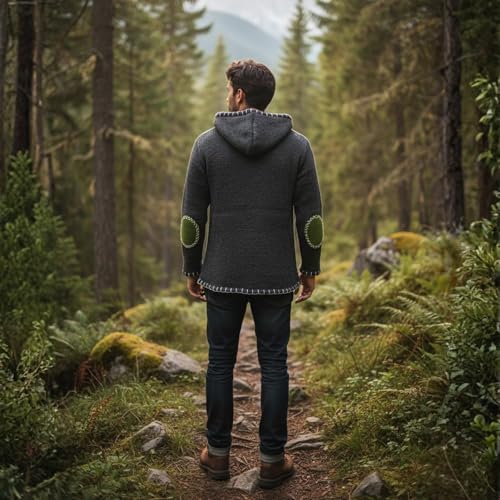 Image of Shopoholic Fashion Men Cross Zipped Patchwork Fleece Lined Long Sleeve Boho Hippie Hoodie Woollen Jacket