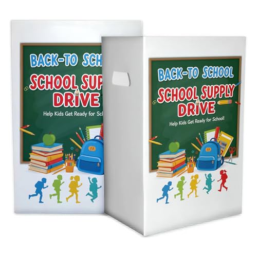 VictoryStore 6-Pack School Supplies Drive Donation Bin, Corrugated Plastic, 22.3 Gallons, Collapsible Storage Box with Handles, Durable & Recyclable Collection Box