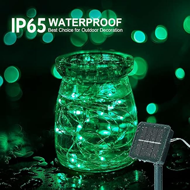 Woohaha 2 Pack 100 LED Solar Green String Lights, 33ft Waterproof Green Solar Fairy Lights for Christmas Tree Party Wedding Halloween St. Patrick's Day Decor